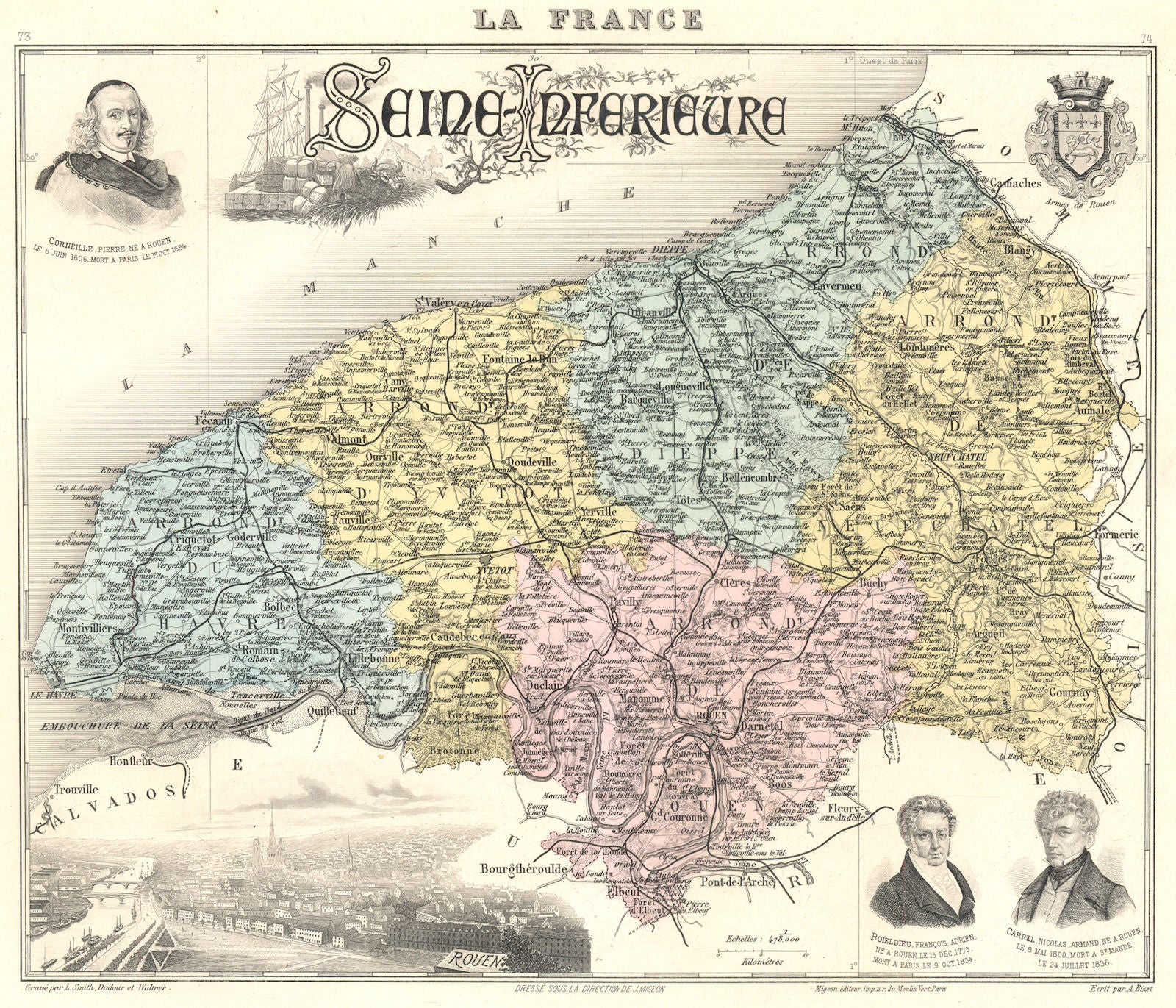 SEINE-MARITIME. Seine-Inférieure département. Rouen. Vuillemin 1903 old map
